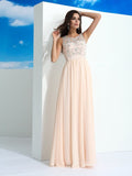 A-Line/Princess Sheer Neck Beading Sleeveless Long Chiffon Dresses TPP0003065