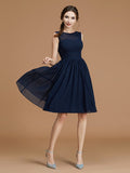 A-Line/Princess Bateau Sleeveless Short/Mini Sash/Ribbon/Belt Chiffon Bridesmaid Dresses