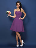 A-Line/Princess Strapless Hand-Made Flower Sleeveless Short Chiffon Bridesmaid Dresses TPP0005782