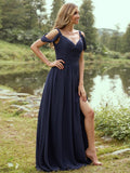 A-Line/Princess Chiffon Ruched V-neck Sleeveless Sweep/Brush Train Bridesmaid Dresses TPP0004962