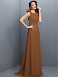 A-Line/Princess Bateau Hand-Made Flower Sleeveless Long Chiffon Bridesmaid Dresses TPP0005638