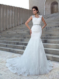 Trumpet/Mermaid V-neck Applique Sleeveless Long Lace Wedding Dresses TPP0006368