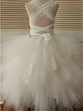 Ball Gown Scoop Sleeveless Lace Ankle-Length Tulle Flower Girl Dresses TPP0007484