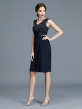 Sheath/Column V-neck Ruffles Chiffon Sleeveless Knee-Length Mother of the Bride Dresses TPP0007325