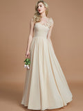 A-Line/Princess One-Shoulder Sleeveless Floor-Length Chiffon Bridesmaid Dresses TPP0005488