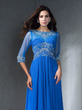 A-Line/Princess Scoop Beading 1/2 Sleeves Long Chiffon Dresses TPP0003053