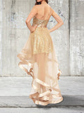 A-Line/Princess Sleeveless Sweetheart Asymmetrical Sequin Organza Dresses TPP0003312