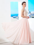 A-Line/Princess Scoop Sleeveless Chiffon Crystal Floor-length Dresses TPP0002536