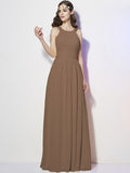 A-Line/Princess Bateau Sleeveless Pleats Long Chiffon Bridesmaid Dresses TPP0005088