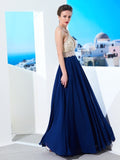 A-Line/Princess Sleeveless Straps Beading Chiffon Floor-Length Dresses