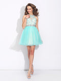 A-Line/Princess High Neck Lace Sleeveless Short Net Dresses TPP0008448