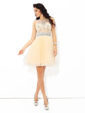 A-Line/Princess Sheer Neck Beading Sleeveless Short Net Cocktail Dresses TPP0008413