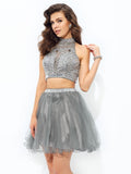 A-line/Princess High Neck Ruffles Sleeveless Short Net Two Piece Dresses TPP0008215