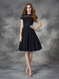 A-line/Princess Jewel Lace Short Sleeves Short Lace Dresses TPP0002731