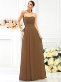 A-Line/Princess Strapless Pleats Sleeveless Long Chiffon Bridesmaid Dresses TPP0005054