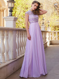 A-Line/Princess Scoop Short Sleeves Floor-Length Beading Chiffon Dresses TPP0003447