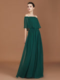 A-Line/Princess Pleats Off-the-Shoulder Floor-Length Chiffon Bridesmaid Dress TPP0005361