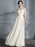 A-Line/Princess Scoop 1/2 Sleeves Floor-Length Chiffon Wedding Dresses TPP0006552