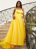 A-Line/Princess Satin Ruffles Strapless Sleeveless Sweep/Brush Train Dresses TPP0001617