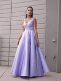 A-Line/Princess Satin Ruffles V-neck Sleeveless Floor-Length Dresses TPP0004628