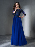 A-Line/Princess Scoop Applique 3/4 Sleeves Long Chiffon Dresses TPP0002930