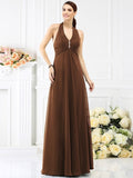 A-Line/Princess Halter Beading Sleeveless Long Chiffon Bridesmaid Dresses TPP0005808