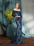 Trumpet/Mermaid Off-the-Shoulder Lace 3/4 Sleeves Long Lace Mother of the Bride Dresses TPP0007206