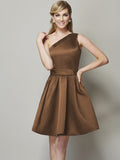 A-Line/Princess One-Shoulder Sleeveless Short Satin Bridesmaid Dresses TPP0005583