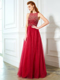 A-Line/Princess Scoop Sleeveless Floor-Length Beading Tulle Dresses TPP0002908