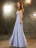 A-Line/Princess Scoop Sleeveless Floor-Length Applique Chiffon Dresses TPP0002606