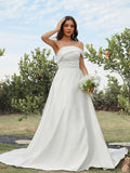 A-Line/Princess Satin Ruched Strapless Sleeveless Sweep/Brush Train Wedding Dresses TPP0007016