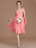 A-Line/Princess One-Shoulder Sleeveless Ruched Short/Mini Chiffon Bridesmaid Dresses TPP0005025