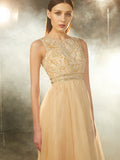 A-Line/Princess Scoop Beading Sleeveless Floor-Length Tulle Dresses TPP0003808