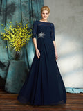 A-Line/Princess Bateau Beading 1/2 Sleeves Long Chiffon Mother of the Bride Dresses TPP0007338