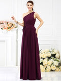 A-Line/Princess One-Shoulder Sash/Ribbon/Belt Sleeveless Long Chiffon Bridesmaid Dresses TPP0005345