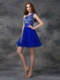 A-line/Princess One-Shoulder Lace Sleeveless Short Satin Dresses TPP0008391