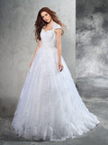 Ball Gown Sweetheart Lace Sleeveless Long Organza Wedding Dresses TPP0006696