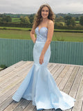 Trumpet/Mermaid Satin Beading Sweetheart Sleeveless Sweep/Brush Train Dresses TPP0004797