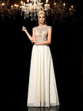 A-Line/Princess Sheer Neck Rhinestone Sleeveless Long Chiffon Dresses TPP0002931