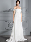 A-Line/Princess Off-the-Shoulder Sleeveless Chiffon Sweep/Brush Train Wedding Dresses TPP0006370