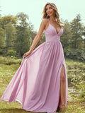 A-Line/Princess Chiffon Ruffles V-neck Sleeveless Floor-Length Bridesmaid Dresses TPP0004969