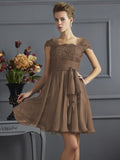 A-Line/Princess Scoop Short Sleeves Lace Short Chiffon Bridesmaid Dresses TPP0005086