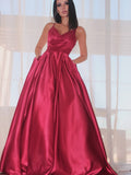 A-Line/Princess Sleeveless Ruffles V-neck Satin Floor-Length Dresses TPP0001504