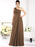 A-Line/Princess One-Shoulder Ruched Sleeveless Long Chiffon Bridesmaid Dresses TPP0005477