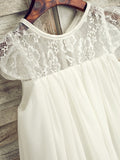 A-Line/Princess Chiffon Lace Scoop Sleeveless Tea-Length Flower Girl Dresses TPP0007518