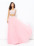 A-line/Princess Straps Applique Sleeveless Long Chiffon Two Piece Dresses TPP0002704