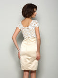 Sheath/Column Square Applique Short Sleeves Short Satin Mother of the Bride Dresses TPP0007273