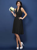 A-Line/Princess Halter Hand-Made Flower Sleeveless Short Chiffon Bridesmaid Dresses TPP0005668