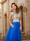 A-Line/Princess Jewel Beading Sleeveless Floor-Length Tulle Dresses TPP0004147