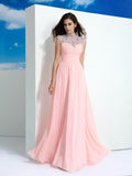 A-Line/Princess Sheer Neck Beading Sleeveless Long Chiffon Dresses TPP0003287